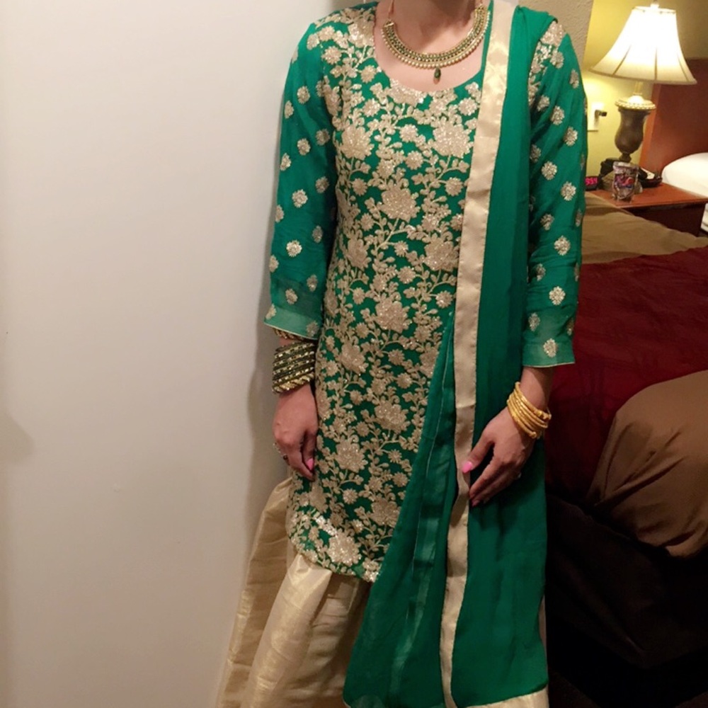 Gharara pants with green shirt